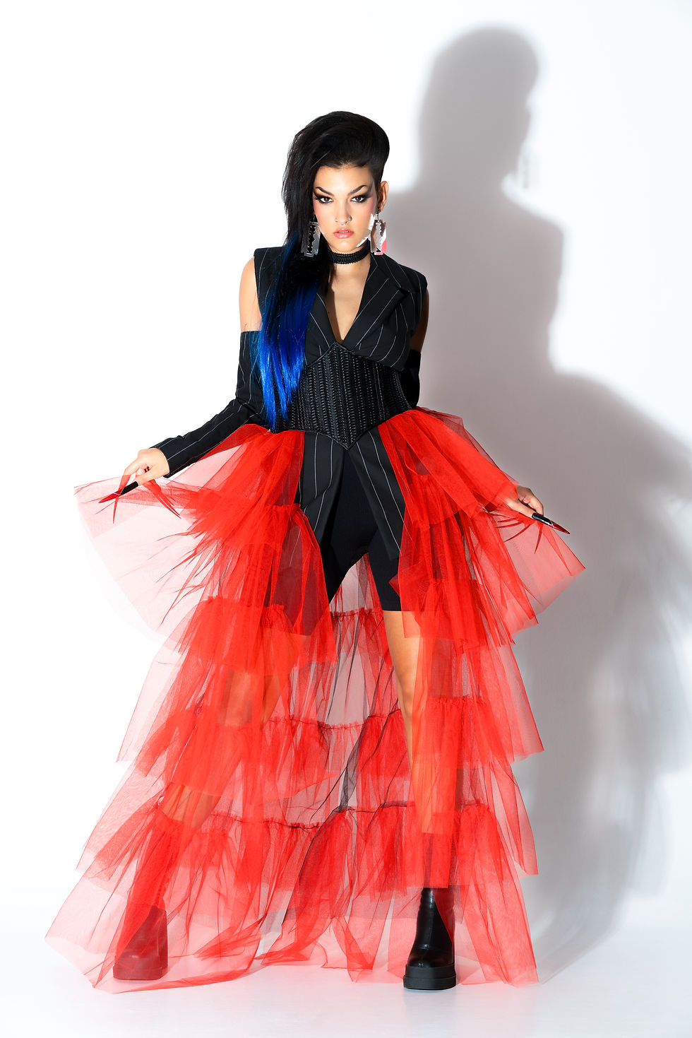 model wearing a unisex dress, gothic fashion