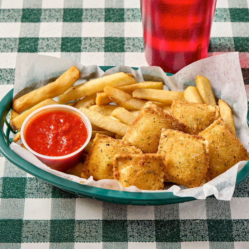 fried cheese ravioli with fries