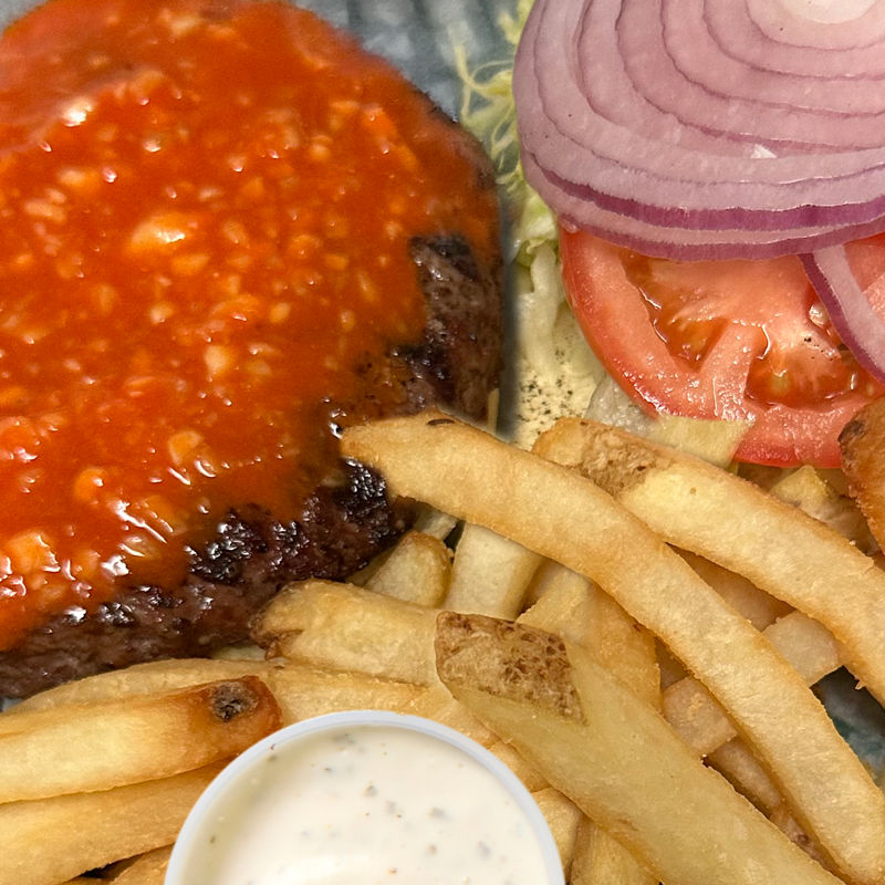 garlic-buffalo sauce burger