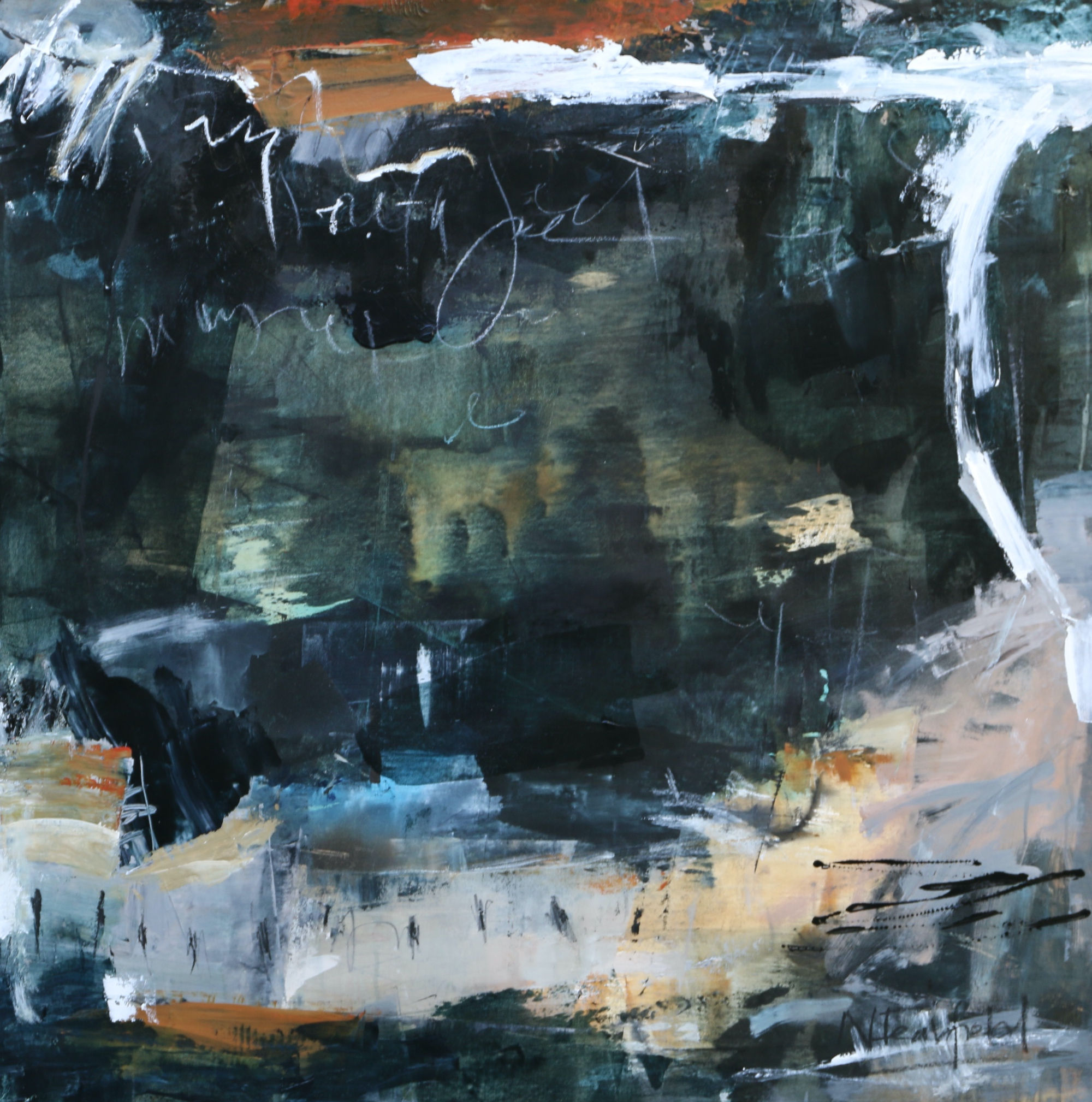 Abstract monochrome painting by Nicole Fearfield for refined interiors