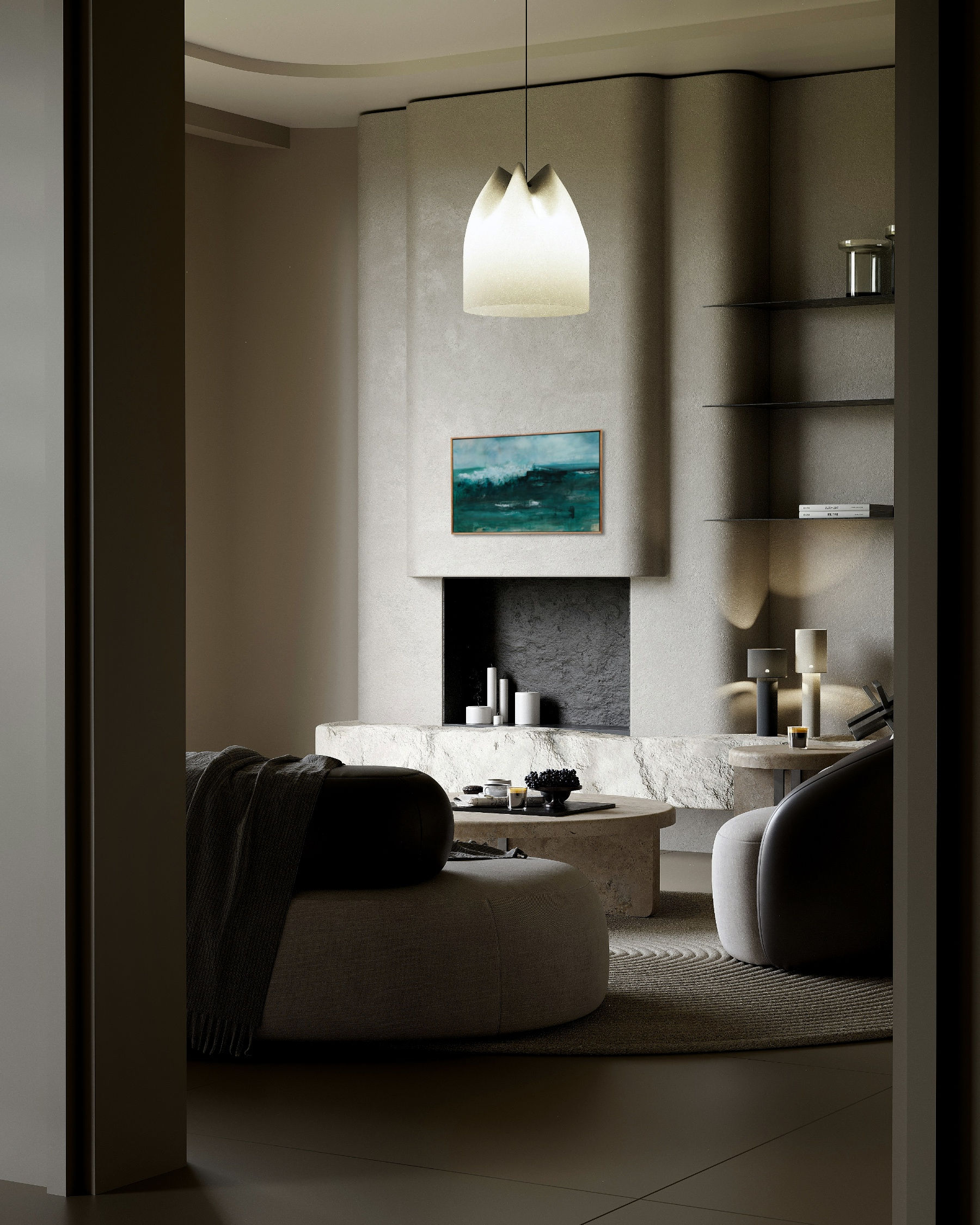 atmospheric abstract seascape art from the after dusk series by Nicole Fearfield in refined interior