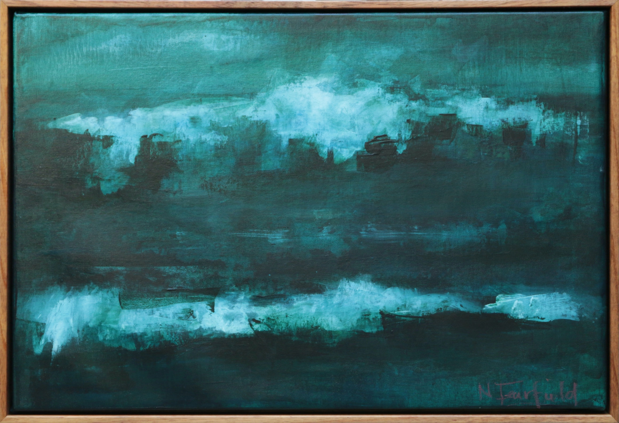 Wild One, semi abstract seascape painting by Nicole Fearfield in monochrome