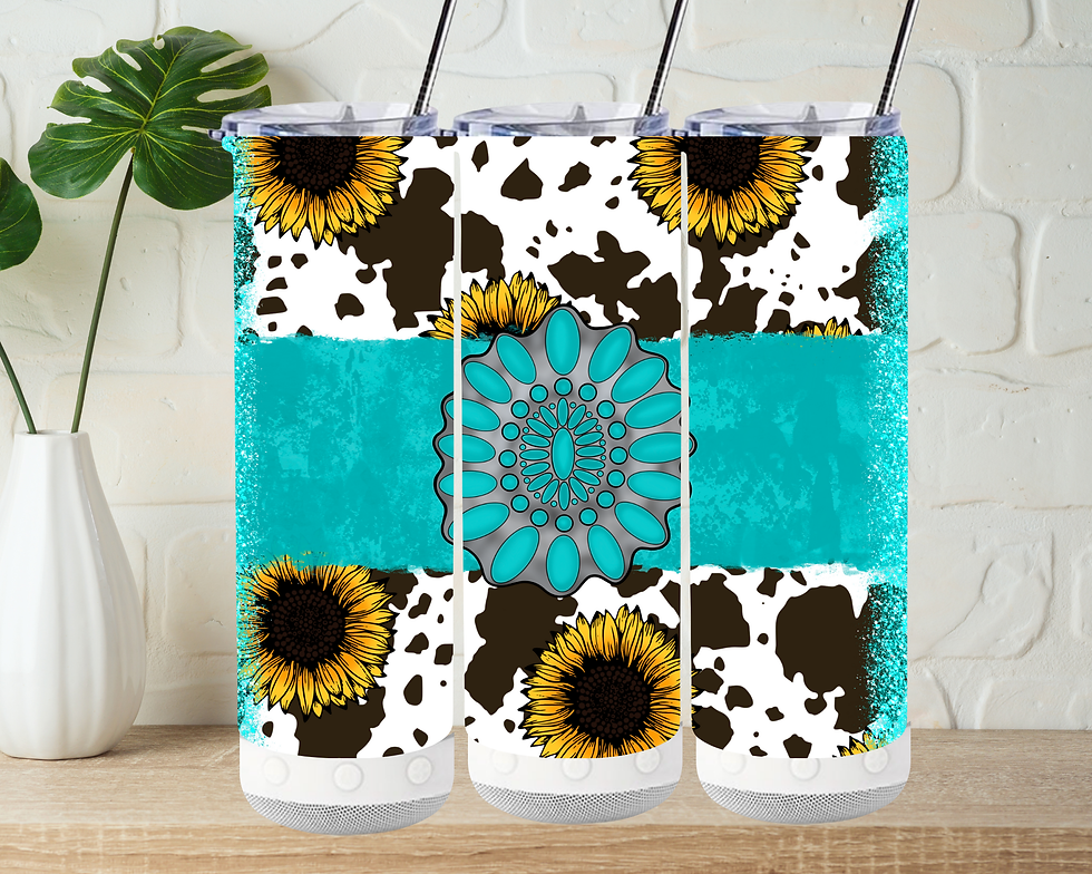 Turquoise Sunflower Cow Hide Tumbler