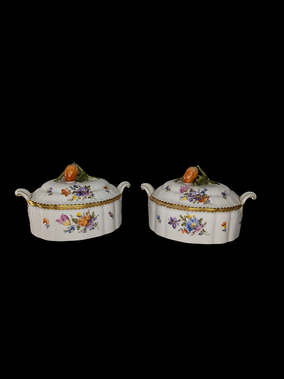 Pair Of Antique Floral Motif Nymphenburg Porcelain Soup Tureen