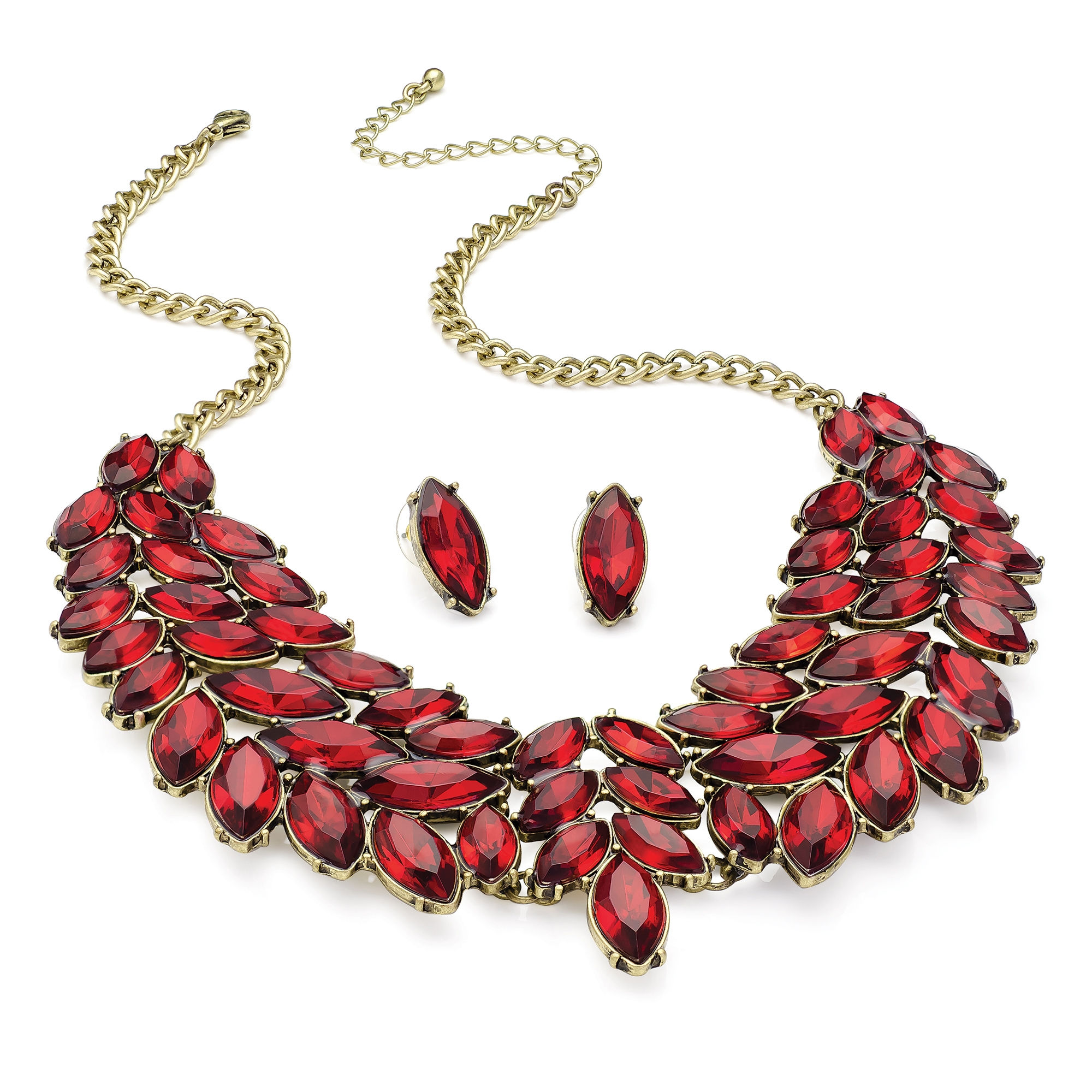 Jay Red Tear Drop Collar Necklace Set