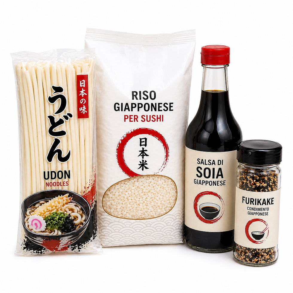 kit cucina giapponese facile casa riso noodles salsa soia furikake