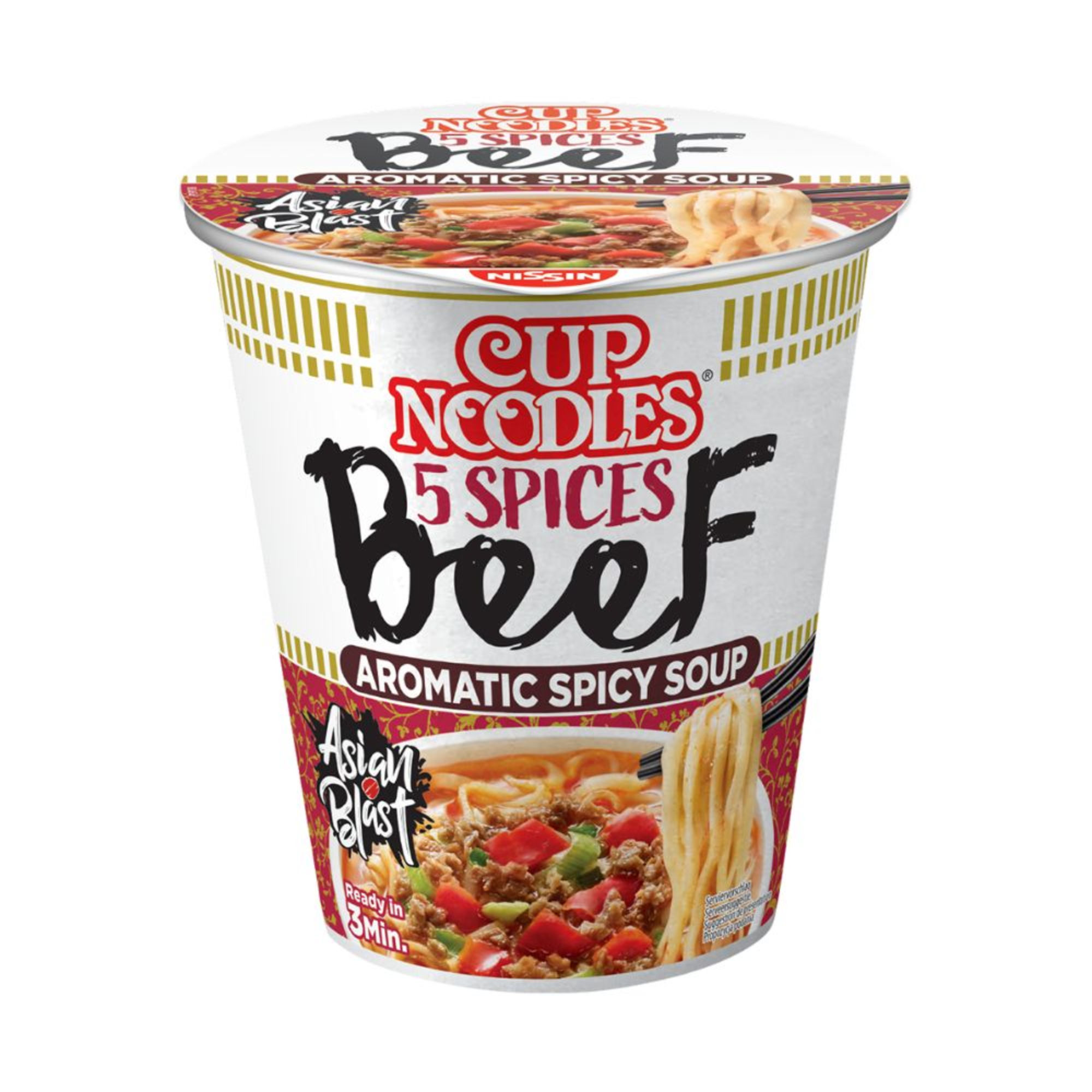 Nissin Cup Noodles Beef 5 Spices 64g ramen istantaneo al manzo