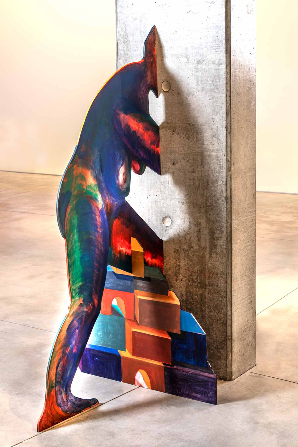 leaners- hide and sick_2024 acrylic on wood
