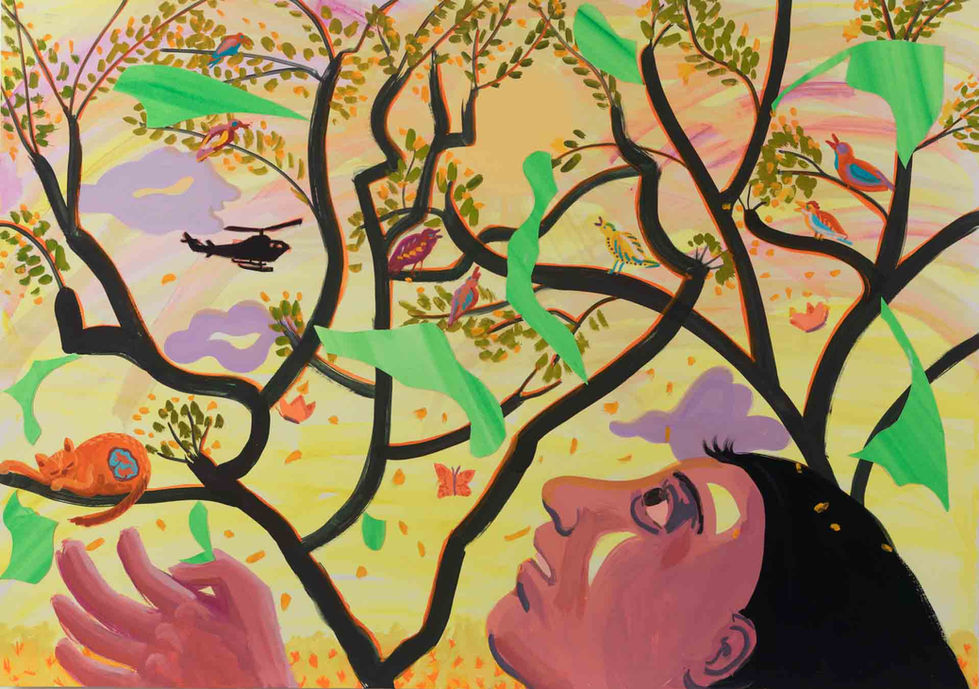 An Apprehensive Spring, 2018, gouache and collage on paper, 70x100 cm_