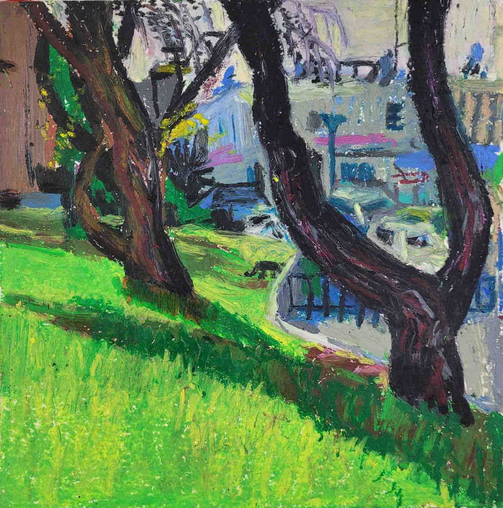 two handed tree_2020_oil pastels on paper_25x25