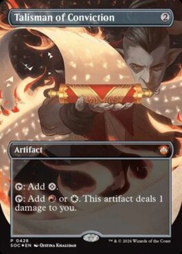 A figure in flowing red-and-white garments holds a golden book, surrounded by swirling orange and white magical flames.