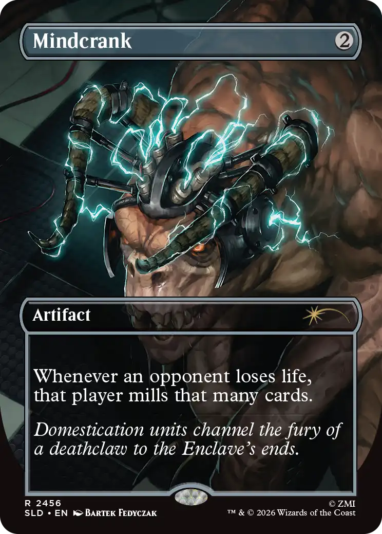 A deathclaw restrained by mechanical harnesses thrashes against its restraints. Metal components and electrodes clamp around its head, crackling with bright blue electricity as it struggles in a dim, industrial lab environment.