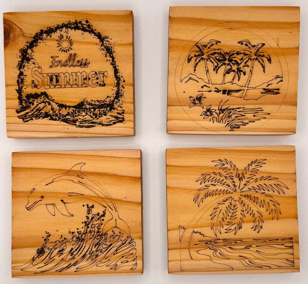 Thumbnail: Handmade Cedar Laser Engraved Drink Coasters – Set of 4