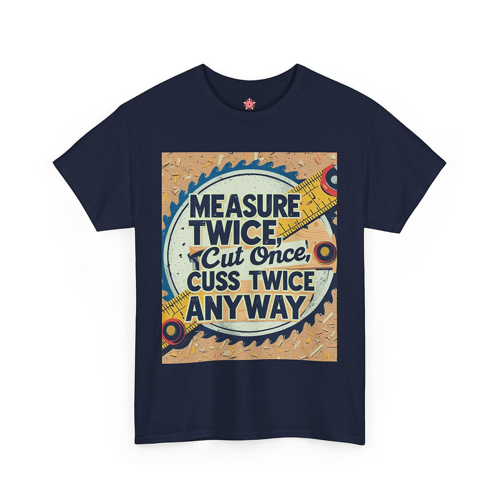 Thumbnail: Measure Twice, Cut Once, Cuss Twice Anyway - T-Shirt for Woodworkers with Humor