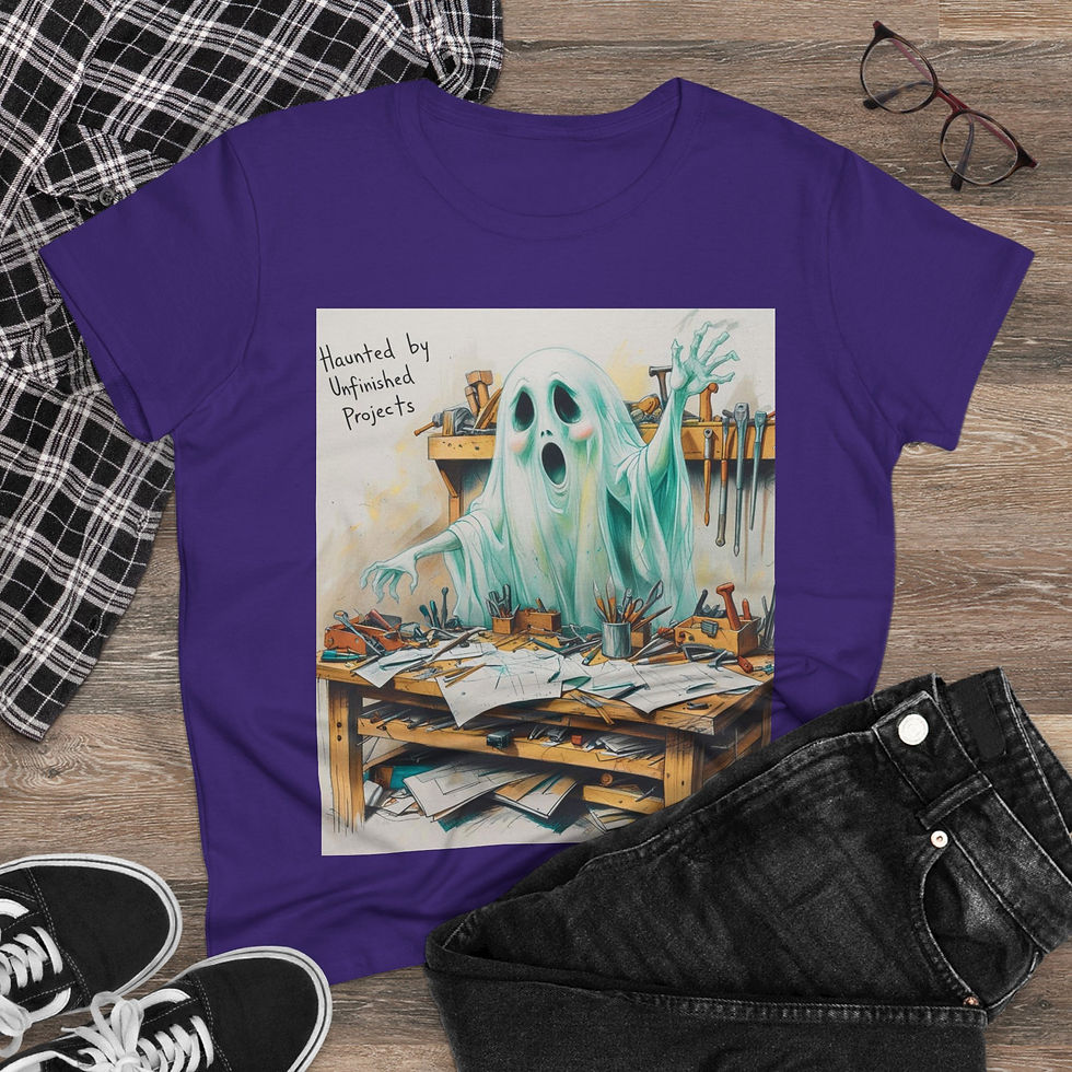 Thumbnail: Haunted by Unfinished Projects - Women's Funny Halloween Woodworker Tee