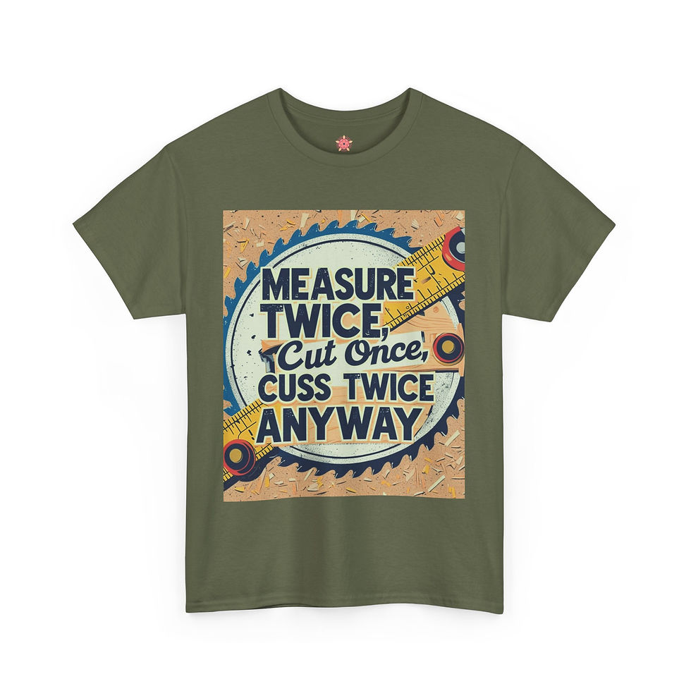 Thumbnail: Measure Twice, Cut Once, Cuss Twice Anyway - T-Shirt for Woodworkers with Humor