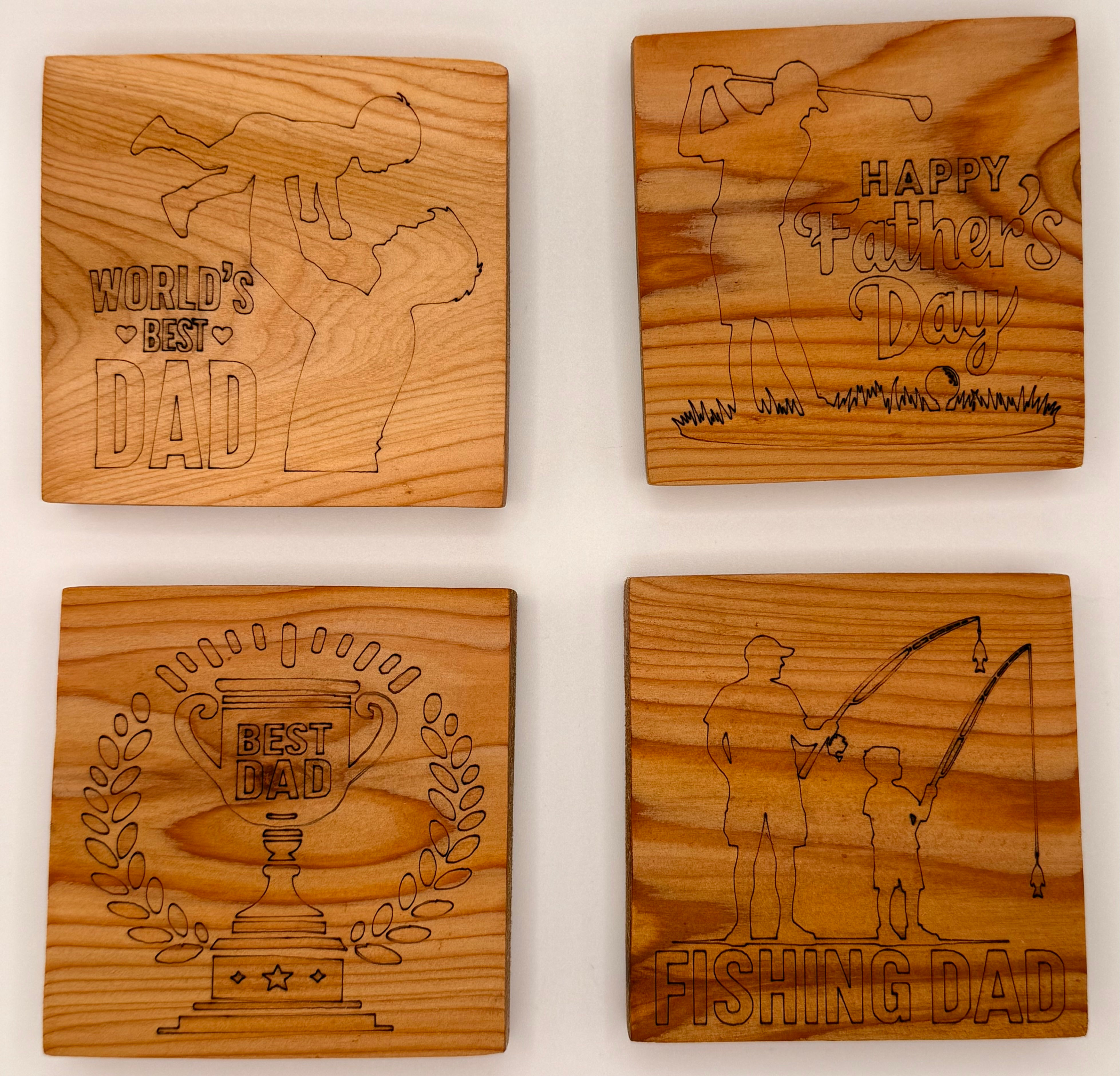Handmade Cedar Laser Engraved Drink Coasters – Set of 4