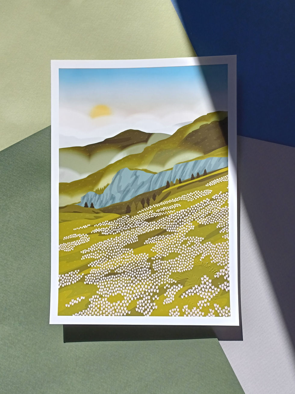 Illustration murale Vallée florale, paysage fleuri illustré par Atelier Vert Sapin