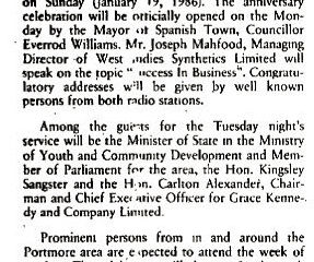 Church to Mark Anniversary