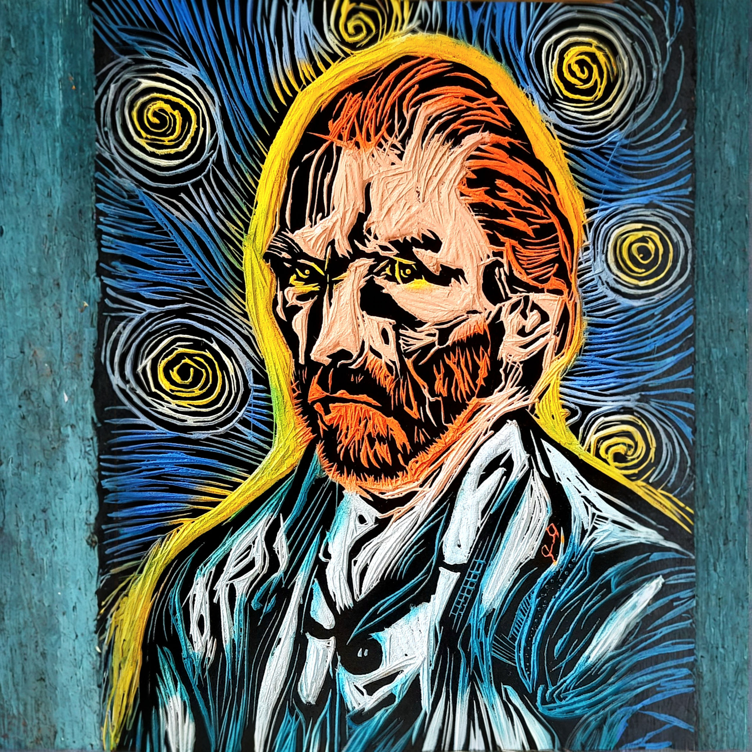 Placa em madeira "Van Grogue numa noite estrelada"