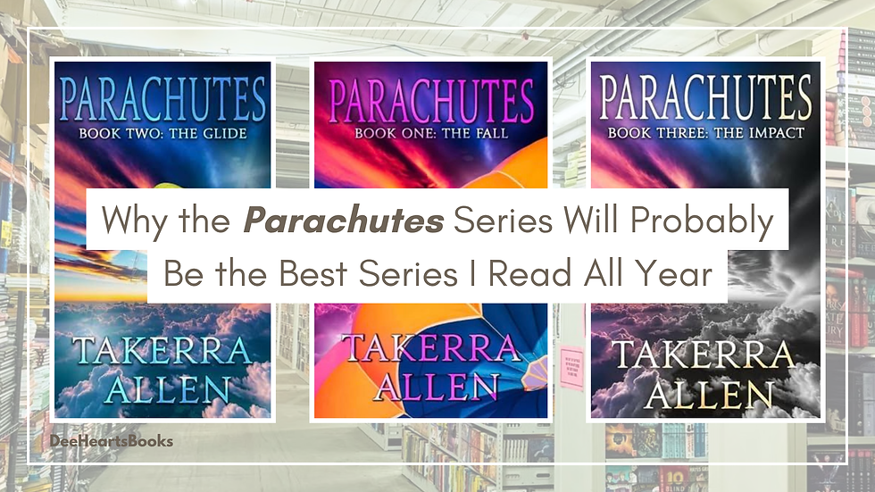 Dee with the three book covers from the Parachutes series by Takerra Allen