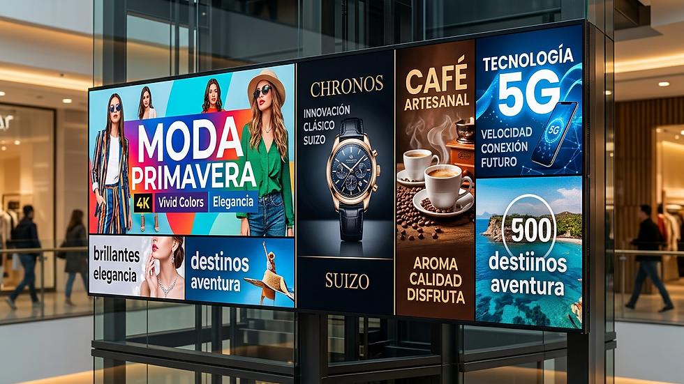 Plano detalle de una pantalla con anuncios digitales en diferentes formatos