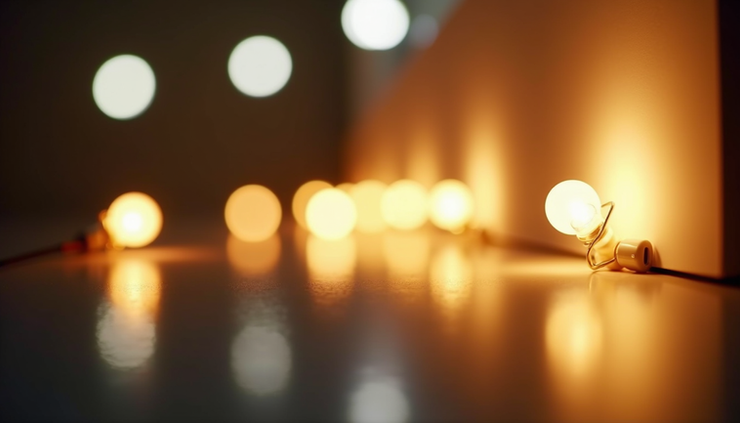 Close-up view of LED mirror lighting test showing even light distribution