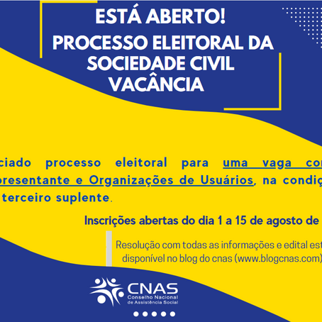Inscrições do dia 1 a 15 de agosto. O/a Conselheiro/a eleito terá o seu mandato até junho de 2024. 