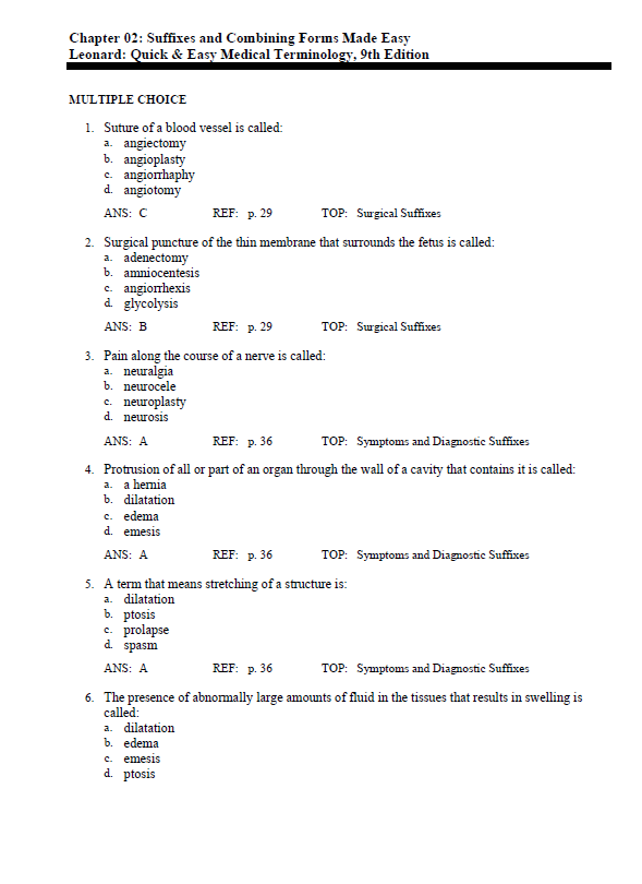 Thumbnail: Quick & Easy Medical Terminology 9th Edition Leonard TEST BANK