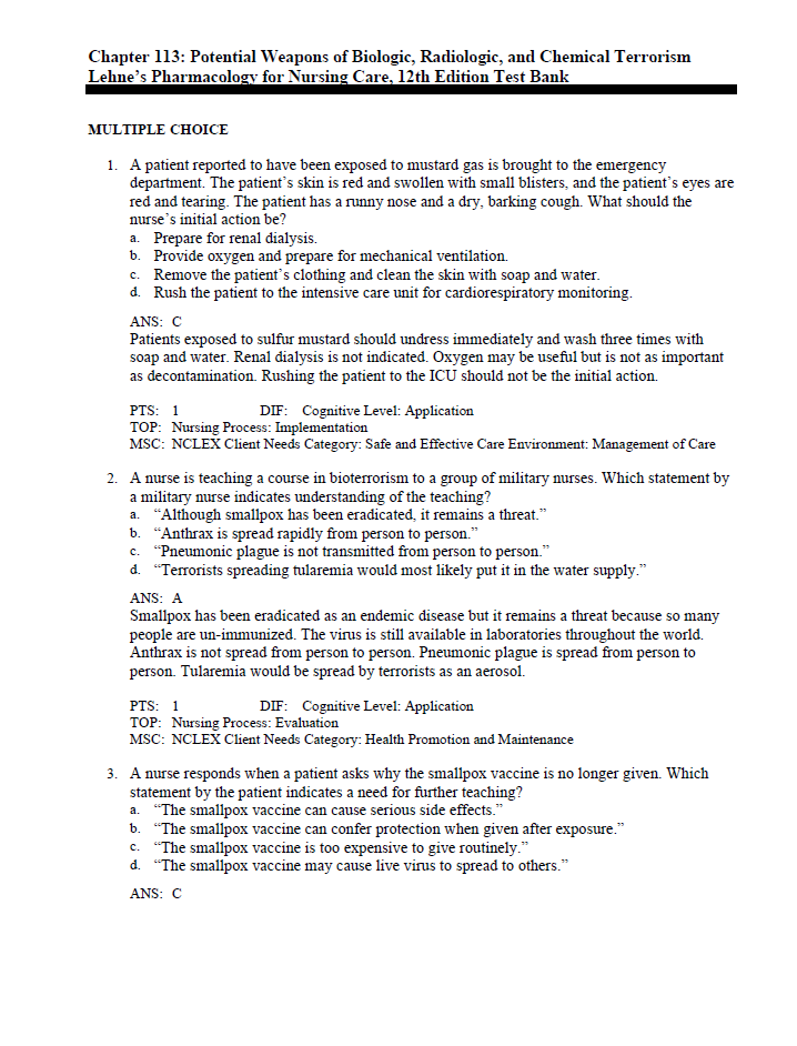 Thumbnail: Test Bank for Lehne's Pharmacology for Nursing Care 12th Edition