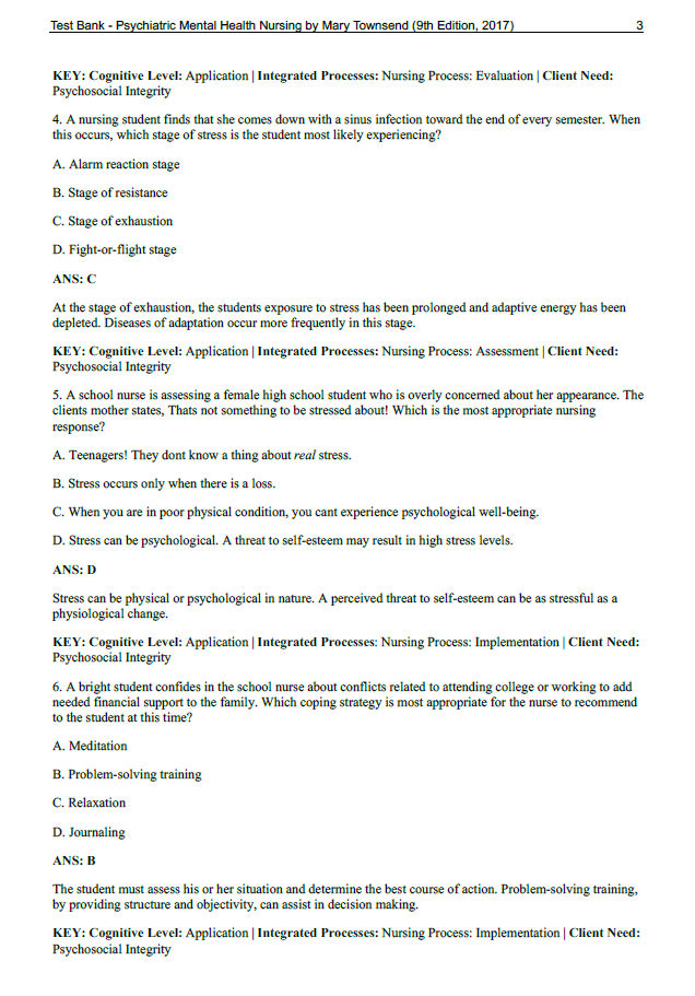 Thumbnail: Test Bank for Psychiatric Mental Health Nursing: Concepts of Care in Evidence Based Practice 9th Edition Townsend