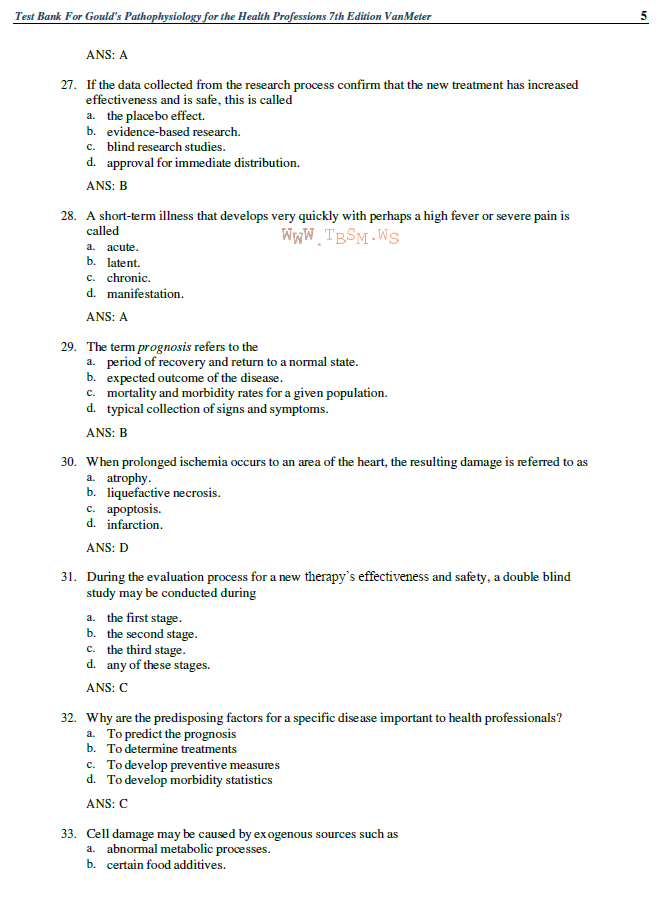 Thumbnail: Gould’s Pathophysiology for the Health Professions 7th Edition TEST BANK