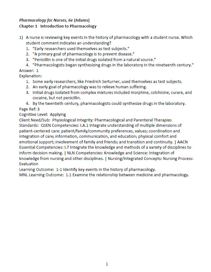 Thumbnail: Pharmacology for Nurses 6th Edition Adams TEST BANK