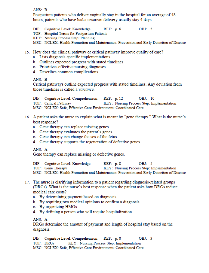 Thumbnail: Introduction To Maternity and Pediatric Nursing 8th Edition Leifer TEST BANK