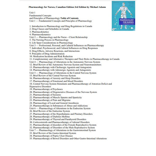 Thumbnail: Test Bank for Pharmacology for Nurses 3rd Canadian Edition Michael Adams