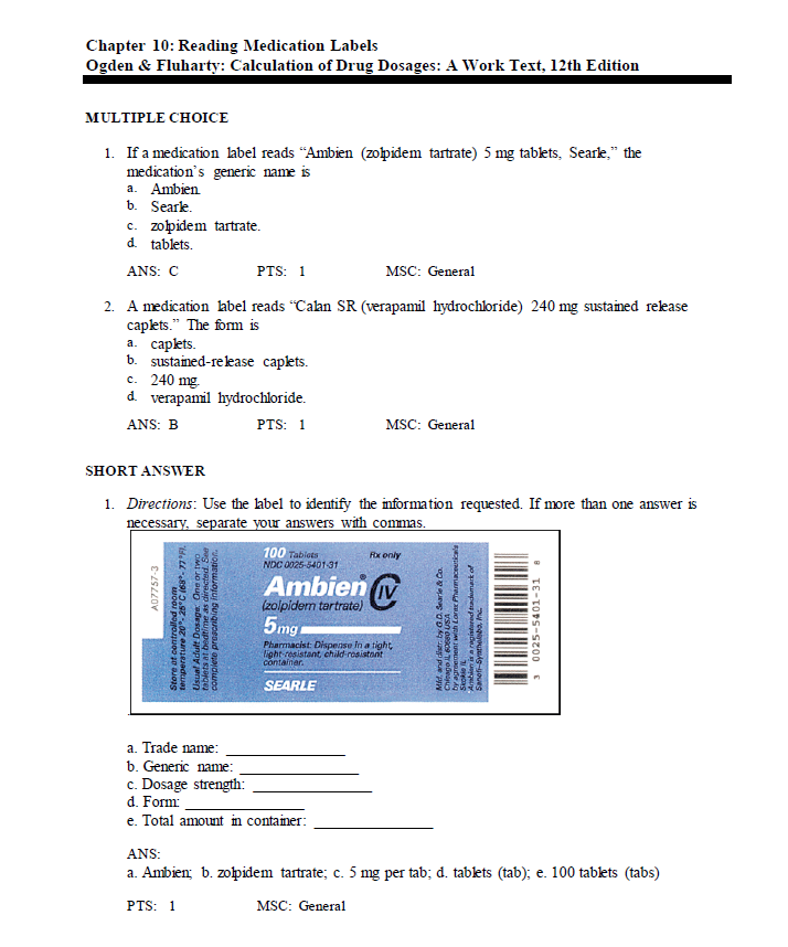 Thumbnail: Calculation of Drug Dosages A Work Text 12th Edition TEST BANK