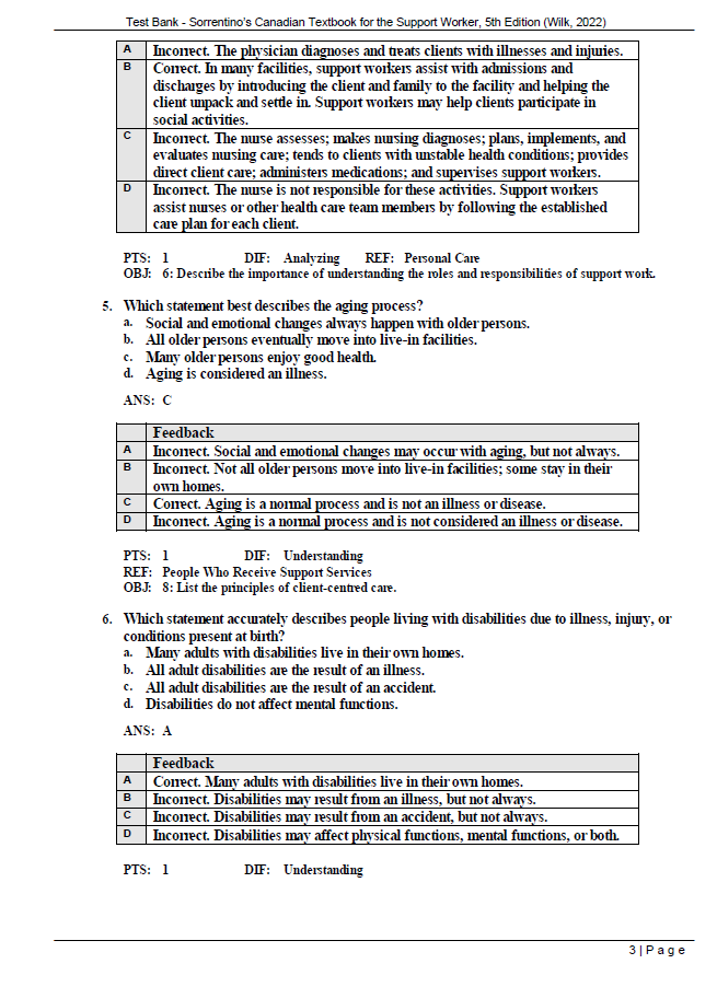 Thumbnail: Sorrentinos Canadian Textbook for the Support Worker 5th Edition TEST BANK