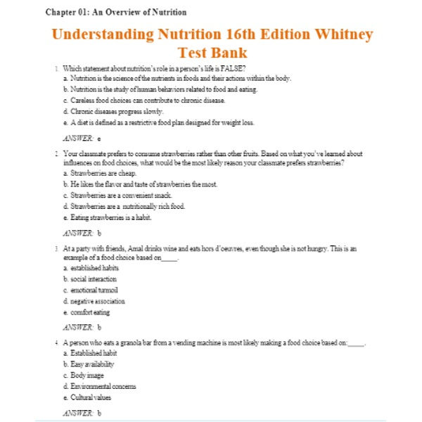 Thumbnail: Understanding Nutrition 16th Edition Whitney Test Bank