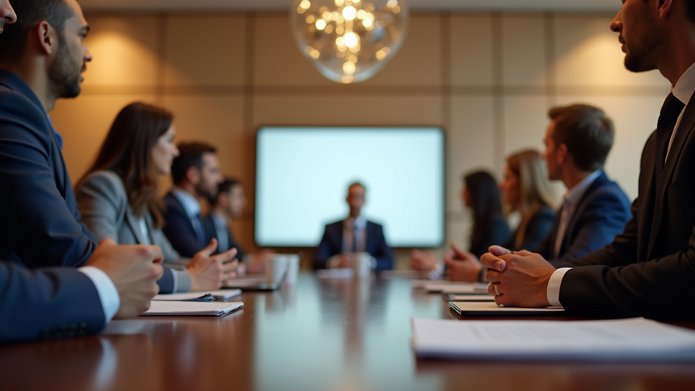 Eye-level view of a well-organized hotel sales team meeting