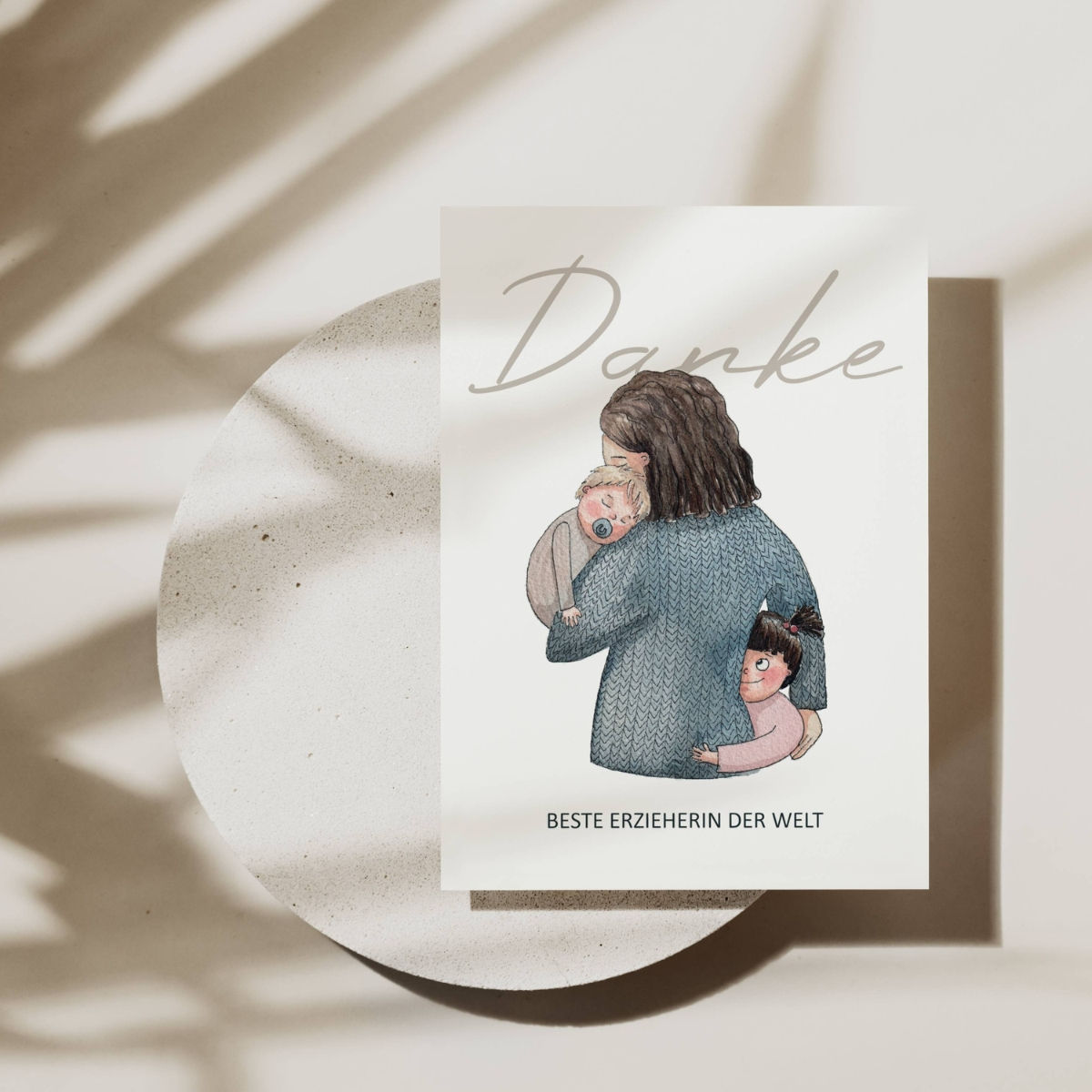 Dankeskarte für Erzieherin – Aquarellmotiv auf Naturpapier