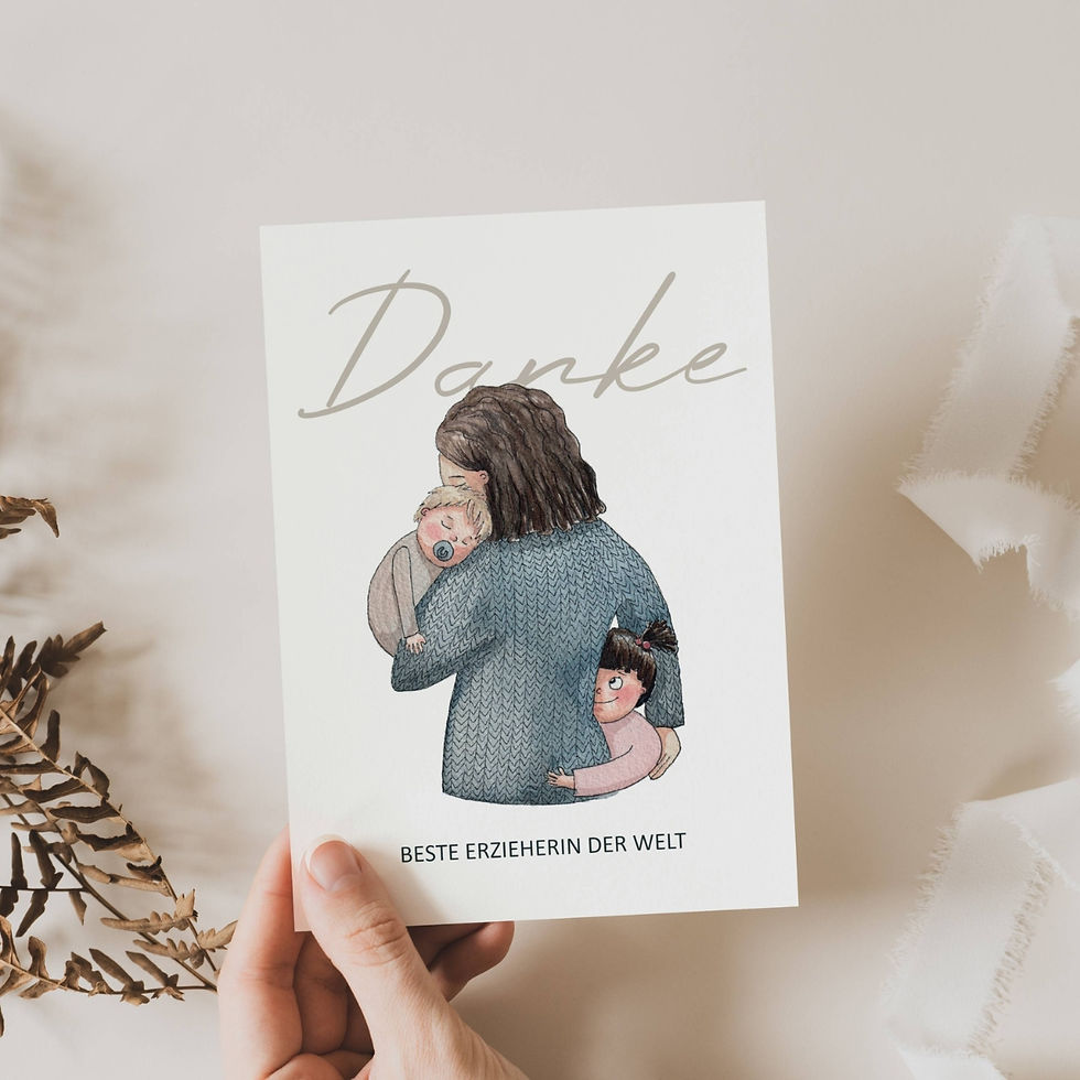 Miniaturbild: Dankeskarte für Erzieherin – Aquarellmotiv auf Naturpapier