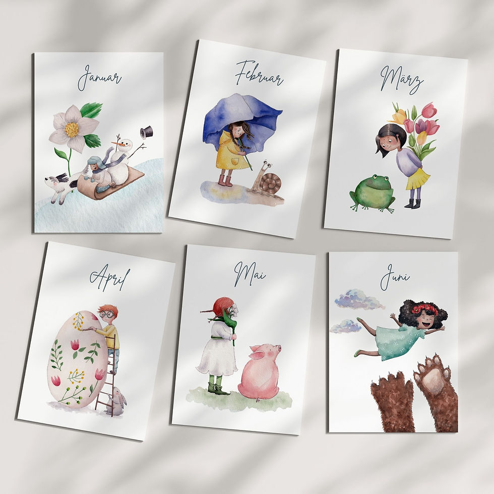 Miniaturbild: Postkarten-Familienkalender | 12 Monatskarten mit Aktivitäten + Holzständer
