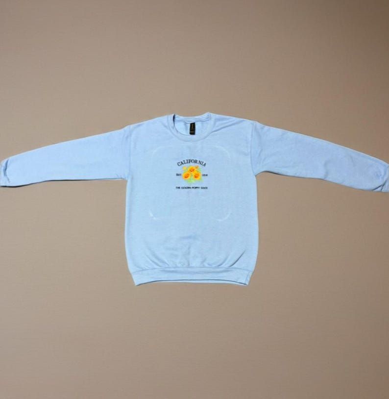 Thumbnail: California Poppy Flower Sweatshirt, Embroidered State Design