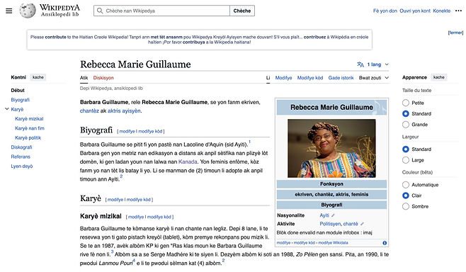 Atik Barbara Guillaume ki pibliye sou wikipedya Kreyol Ayisyen