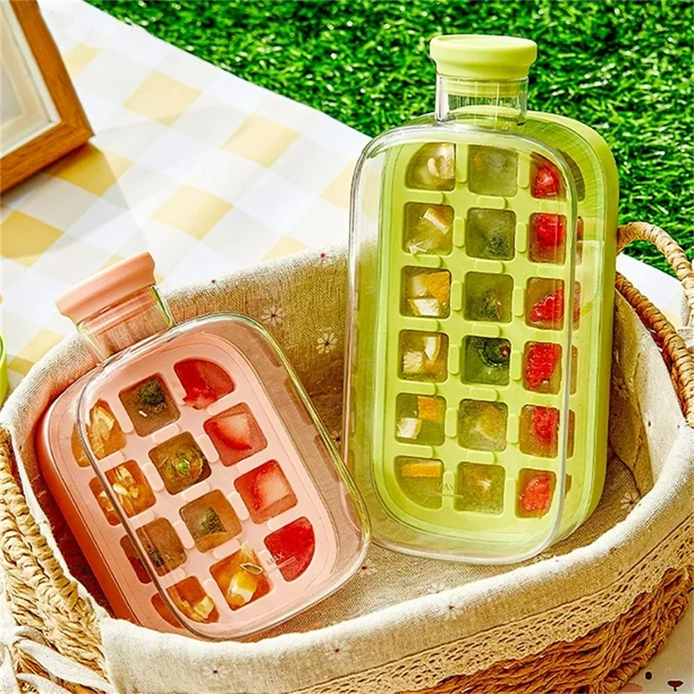 Thumbnail: Ice Cube Bottle with Straw, 2 In 1 Touch-Free Push-Type Ice Cube Making Bottle, 