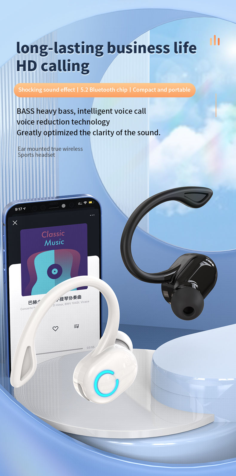Thumbnail: 1PCS Wireless Headphones Bluetooth 5.0 Earphones With Mic Single in-Ear Sport Wa