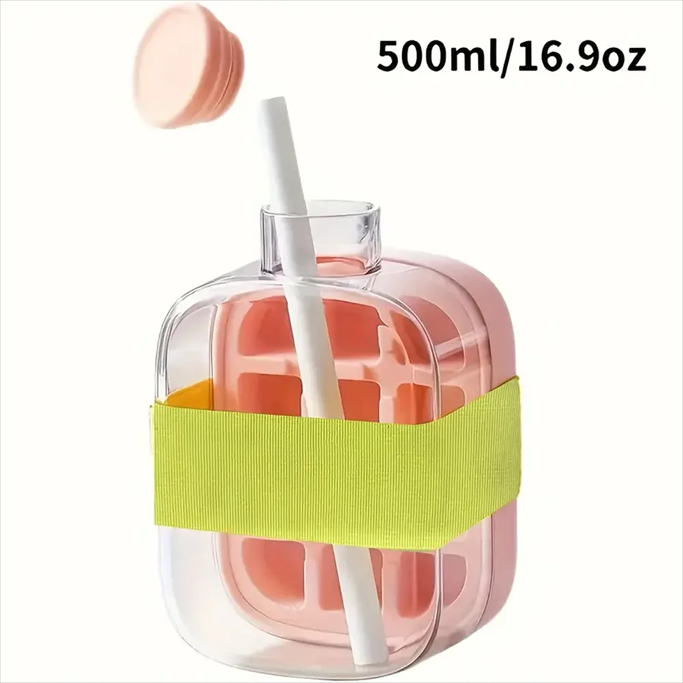 Thumbnail: Ice Cube Bottle with Straw, 2 In 1 Touch-Free Push-Type Ice Cube Making Bottle, 