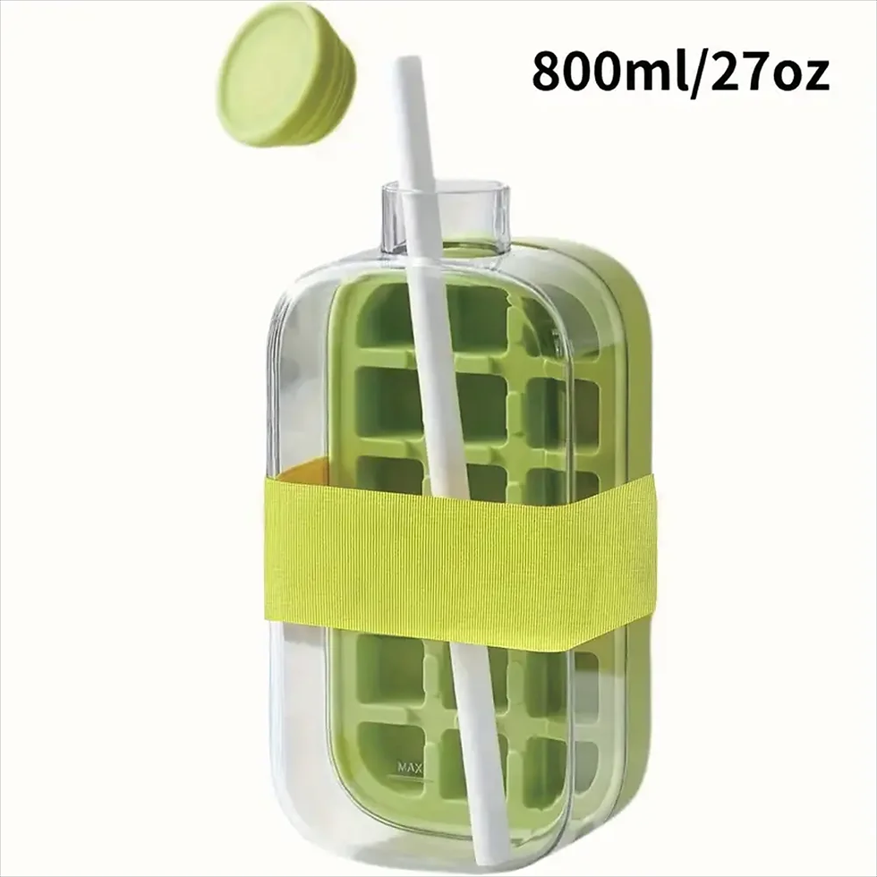 Thumbnail: Ice Cube Bottle with Straw, 2 In 1 Touch-Free Push-Type Ice Cube Making Bottle, 