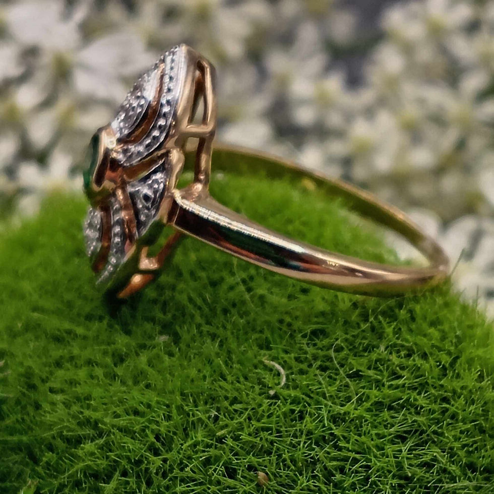 Thumbnail: 9ct Yellow Gold Emerald & Diamond Dress Ring