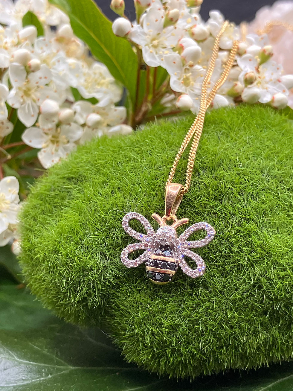 9ct Yellow Gold Black & White Diamond Bee Necklace